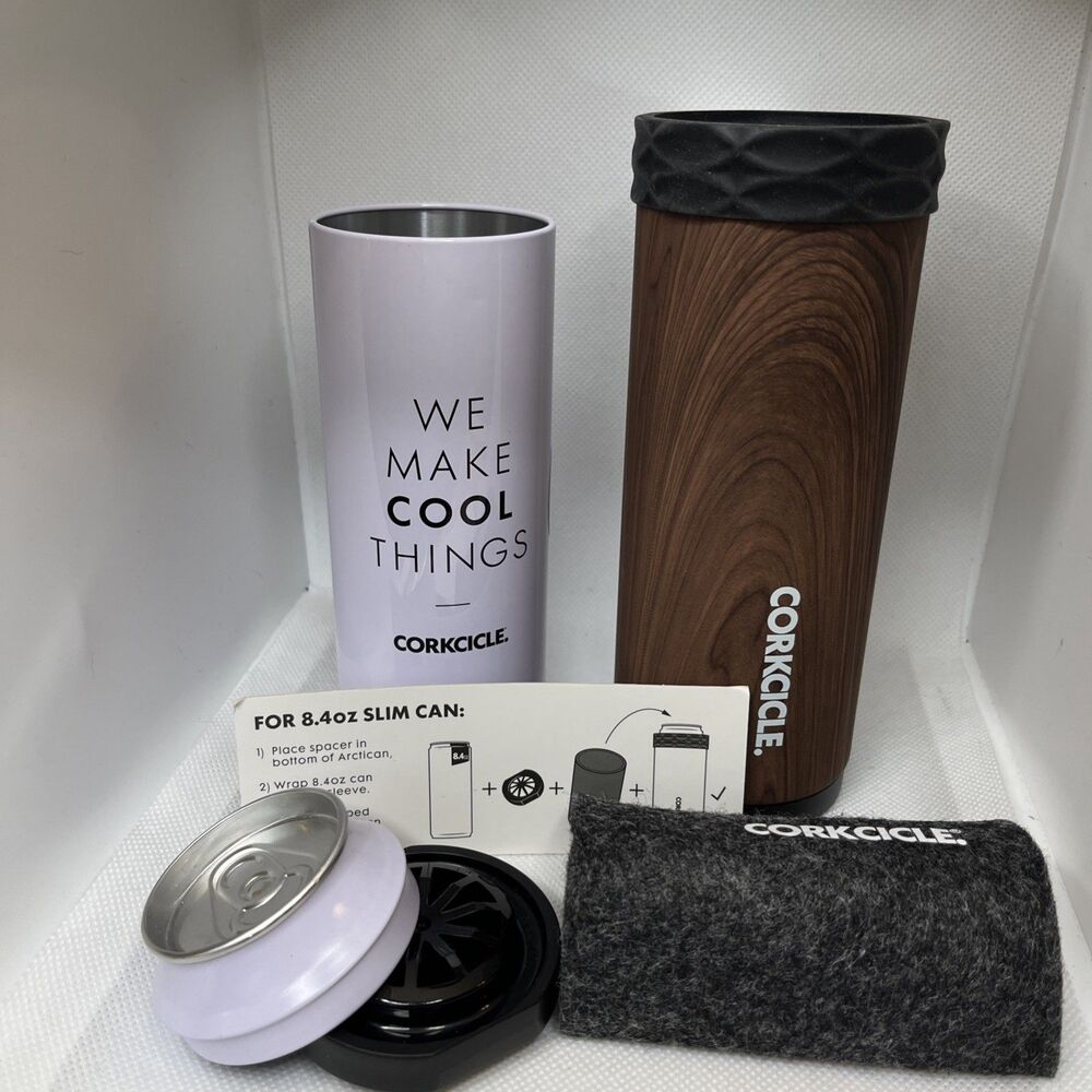 Corkcicle Slim Arctican for 12 oz Woodgrain Stainless Steel NEW